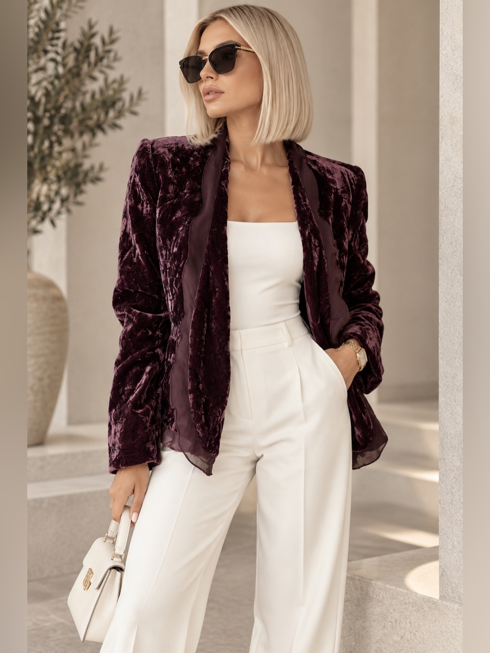 Chadwicks Plum Velvet Blazer Jacket